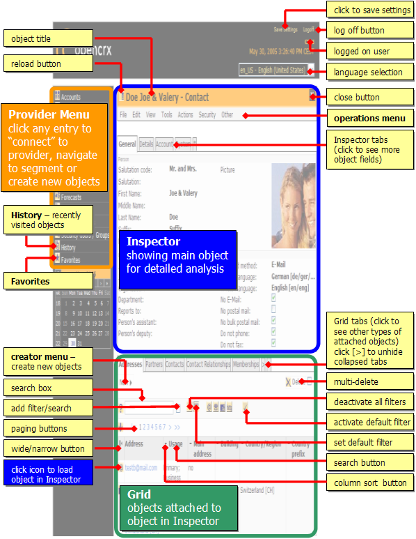 openCRX screen shot with help information